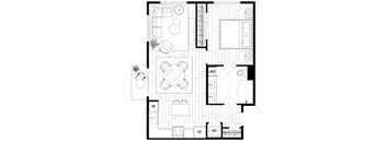 A black and white floor plan of a house with labeled rooms.